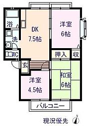 サンヒルズB 3DKの間取図画像