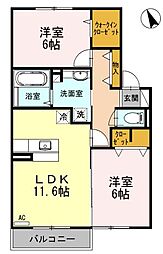 ローゼンシュタットB 2LDKの間取図画像