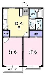JR山陽本線 東福山駅 徒歩30分の賃貸アパート 2階2DKの間取り