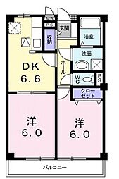 シャングリラＭ 2階2DKの間取り