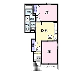 パレアナA 1階2DKの間取り