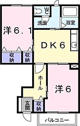 フルール小出 1階2DKの間取り