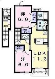フローレンスIIＢ 2階2LDKの間取り