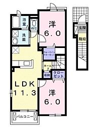 メープルハウスＡ 2階2LDKの間取り