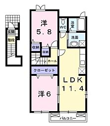 ヴァン・リジェール 2階2LDKの間取り