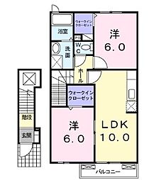 ヴィラ　コスモス 2階2LDKの間取り