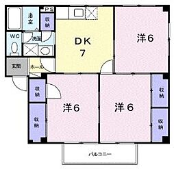 エステートイデハラＢ 1階3DKの間取り