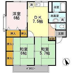 プレジール大前　A棟 1階2LDKの間取り