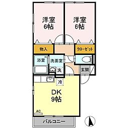 アルカディア・Ｋ 2階2DKの間取り