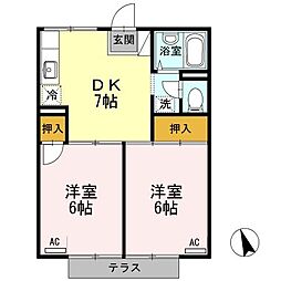 アネックスハゴロモ　グリーン 1階2DKの間取り