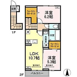 シエンヌ2 2階2LDKの間取り
