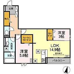 敬正会御門ホームズ 1階2LDKの間取り