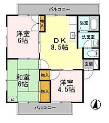 エバーグリーン手城　Ａ棟 3階3DKの間取り
