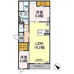 シンシア春日 2階2LDKの間取り