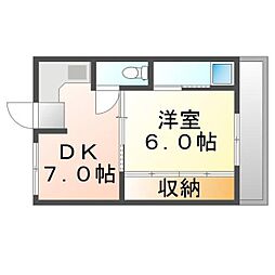 JR福塩線 高木駅 徒歩10分の賃貸マンション 2階1DKの間取り