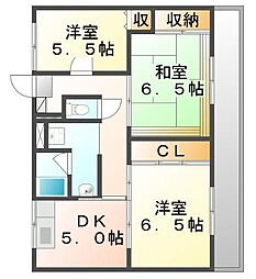 ビレッジハウス駅家　3号棟 1階3DKの間取り