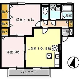 グリーンベルズ　A棟 2階2LDKの間取り
