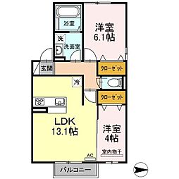 アリエッタ湯野 2階2LDKの間取り