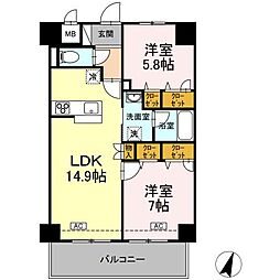 セレーノ福山駅前 8階2LDKの間取り