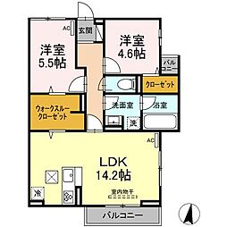 D-residence西町 1階2LDKの間取り