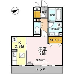 メゾンハピネス15 1階1Kの間取り