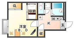 レオパレスクレール 1階1Kの間取り