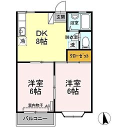 ハピネス春日　Ｂ棟 1階2DKの間取り
