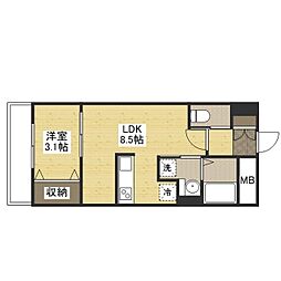 月光福山中央壱番館 1階1LDKの間取り