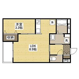 月光福山東弐番館 1階1LDKの間取り