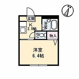 クレセント串山 2階1Kの間取り
