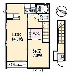 グレイシャス 2階1LDKの間取り