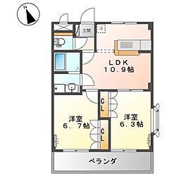 JR山陽本線 松永駅 バス10分 柳津東バス停下車 徒歩3分の賃貸アパート 2階2LDKの間取り