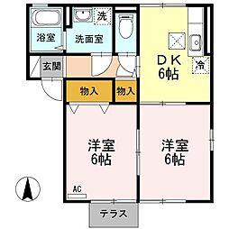 ルピナ深津 1階2DKの間取り