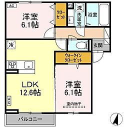 ベルヴィオラ南蔵王 2階2LDKの間取り