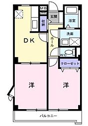 ヌーベル　オーブA 2階2DKの間取り