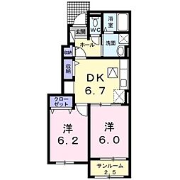ミーオ　ベルカーサ 1階2DKの間取り