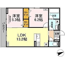 サントピア新涯II 1階2LDKの間取り