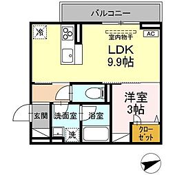 サントピア新涯II 3階1LDKの間取り