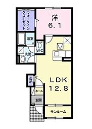 フィールド　サンIII　A 1階1LDKの間取り