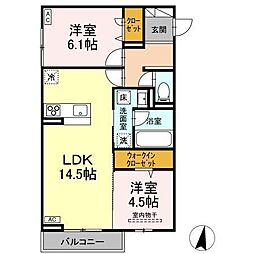 D-ROOMフィオーレ 2階2LDKの間取り
