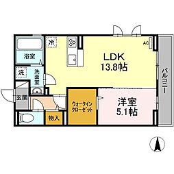 プリムローズ・D 2階1LDKの間取り