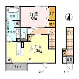 セジュール深津 2階1LDKの間取り