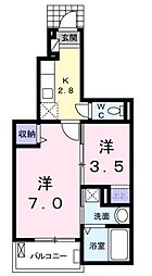 モンレーブＭ 1階1SKの間取り