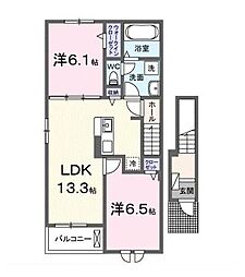 ラフィネIII 2階2LDKの間取り