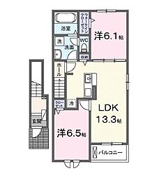 ラフィネIII 2階2LDKの間取り