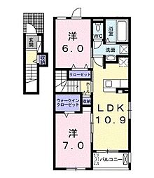 JR福塩線 高木駅 徒歩10分の賃貸アパート 2階2LDKの間取り