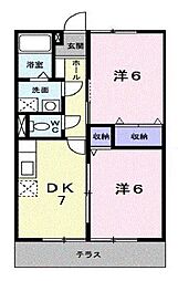 サンハイム 1階2DKの間取り