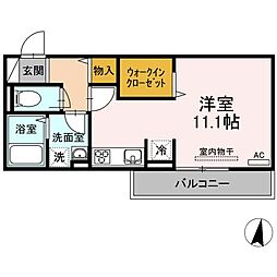 プレンティー新徳田 2階ワンルームの間取り