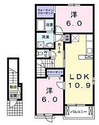 レスチュエールＢ 2階2LDKの間取り