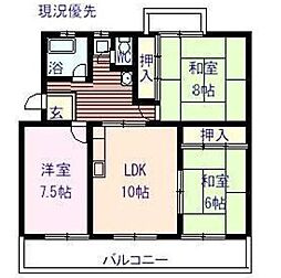 新涯マンション　B棟 1階3LDKの間取り